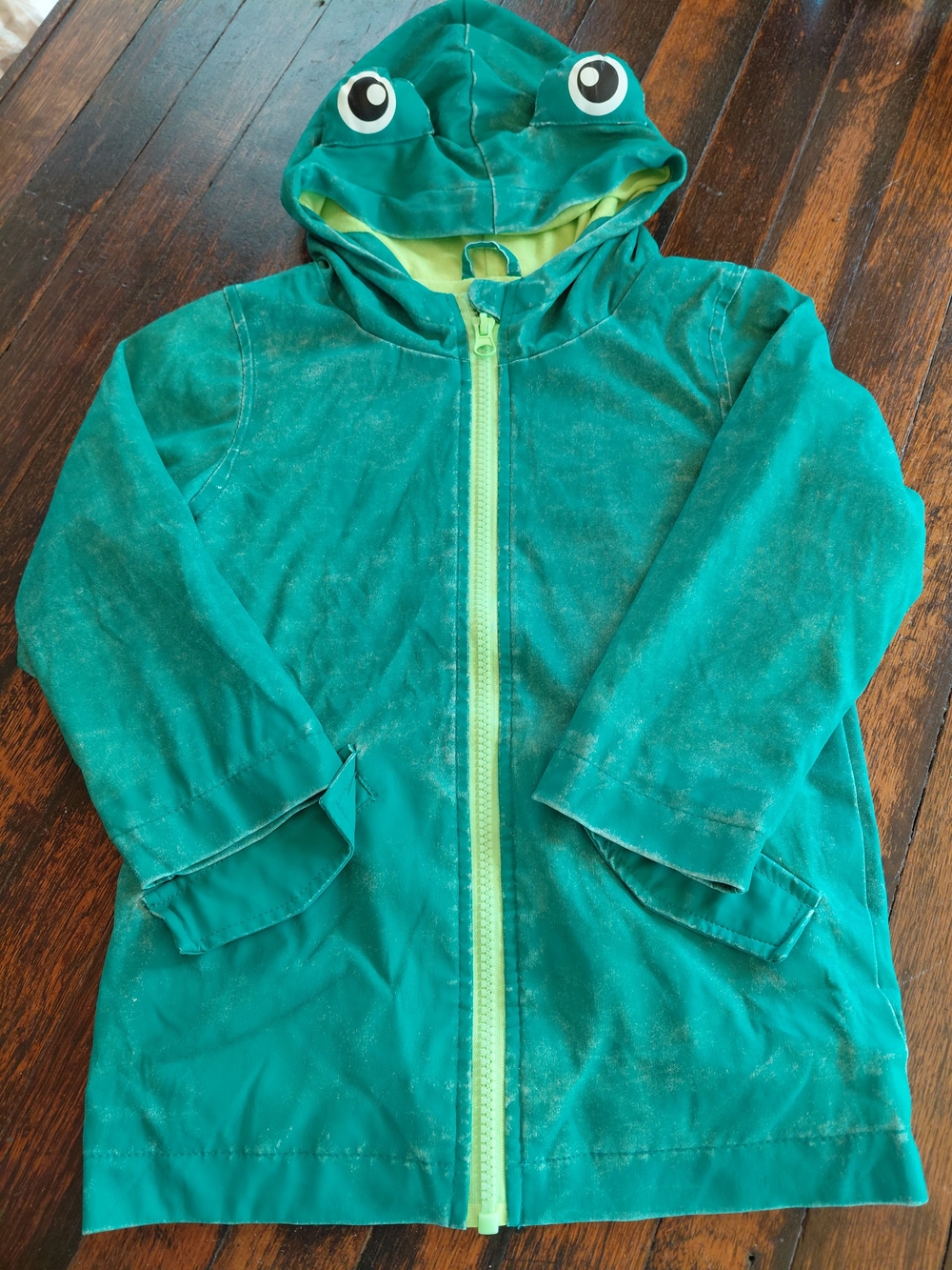 Cat & Jack Teal Frog Hooded Raincoat with Lime Trim